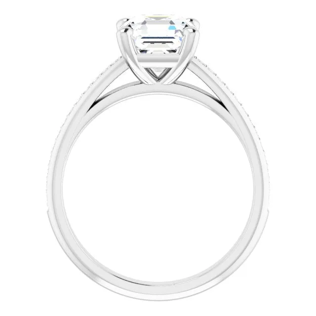 Cubic Zirconia Engagement Ring- The Ahimsa (Customizable Cathedral-set Asscher Cut Style with Shared Prong Band)