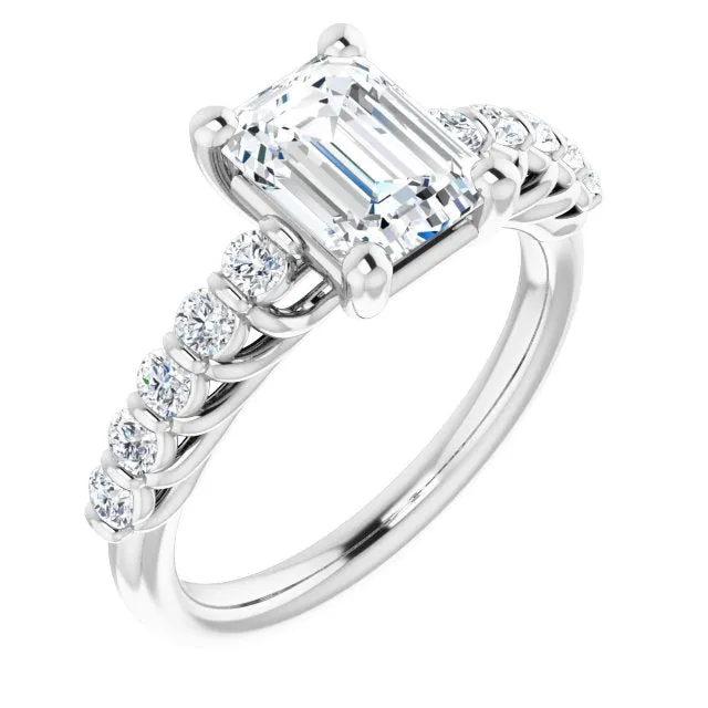 Cubic Zirconia Engagement Ring- The Alaia (Customizable Radiant Cut Style with Round Bar-set Accents)