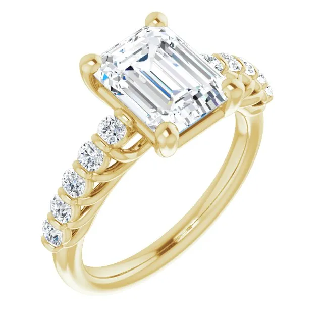 Cubic Zirconia Engagement Ring- The Alaia (Customizable Radiant Cut Style with Round Bar-set Accents)