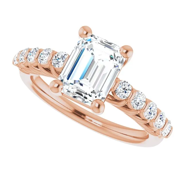 Cubic Zirconia Engagement Ring- The Alaia (Customizable Radiant Cut Style with Round Bar-set Accents)