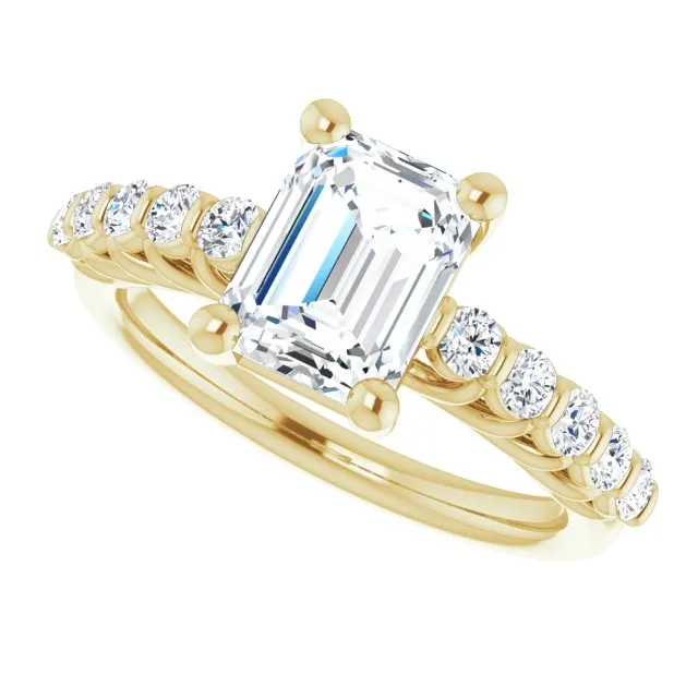 Cubic Zirconia Engagement Ring- The Alaia (Customizable Radiant Cut Style with Round Bar-set Accents)