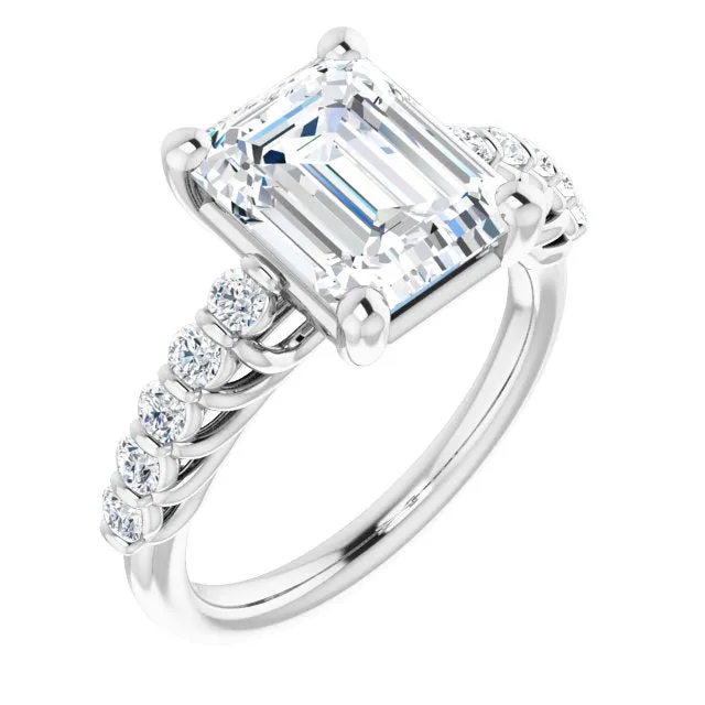 Cubic Zirconia Engagement Ring- The Alaia (Customizable Radiant Cut Style with Round Bar-set Accents)