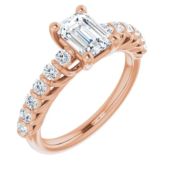 Cubic Zirconia Engagement Ring- The Alaia (Customizable Radiant Cut Style with Round Bar-set Accents)