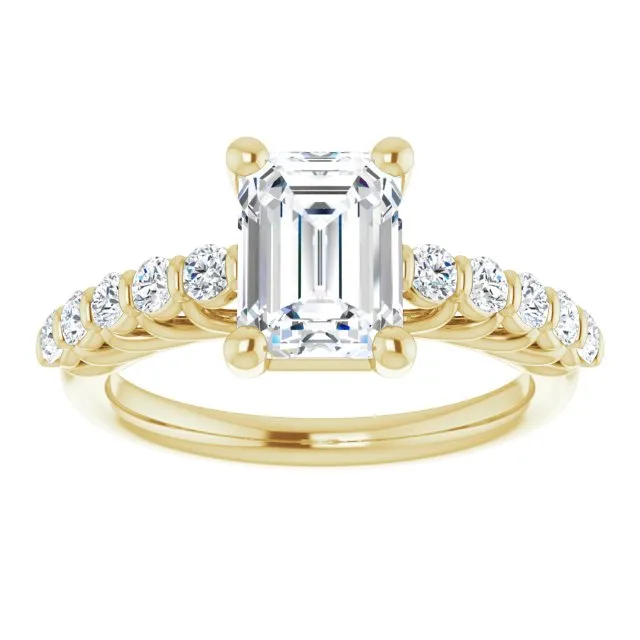 Cubic Zirconia Engagement Ring- The Alaia (Customizable Radiant Cut Style with Round Bar-set Accents)