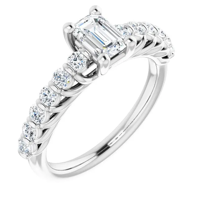 Cubic Zirconia Engagement Ring- The Alaia (Customizable Radiant Cut Style with Round Bar-set Accents)