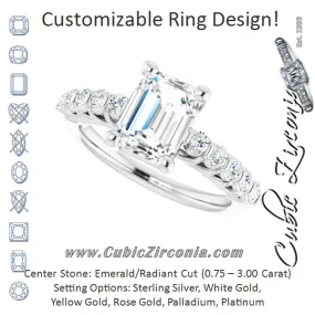 Cubic Zirconia Engagement Ring- The Alaia (Customizable Radiant Cut Style with Round Bar-set Accents)