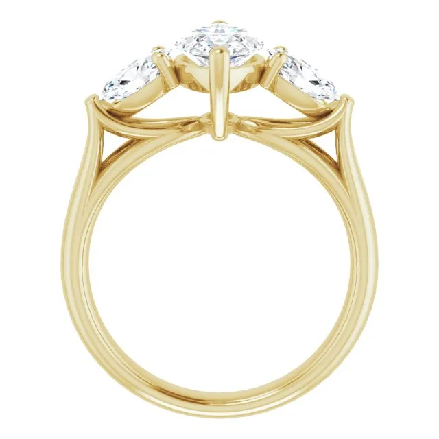 Cubic Zirconia Engagement Ring- The Alondra (Customizable Cathedral-set 3-stone Marquise Cut Style with Dual Oval Cut Accents & Wide Split Band)