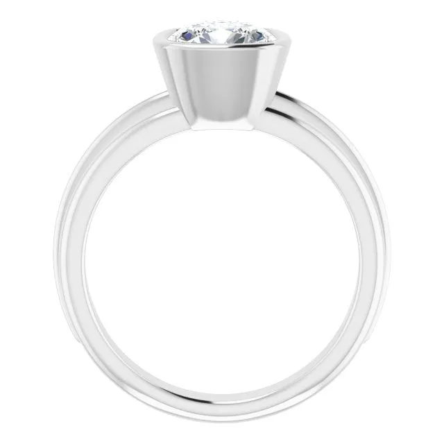 Cubic Zirconia Engagement Ring- The Aretha (Customizable Bezel-set Cushion Cut Solitaire with Grooved Band)