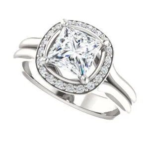 Cubic Zirconia Engagement Ring- The Bebi (Customizable Cathedral-Halo Princess Cut Design with Wide Split Band)