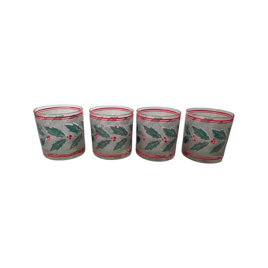 Culver Mid-Century Frosted Holly and Berry Glasses (Set of 4)