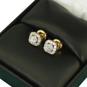 Cushion Halo Cluster Diamond Earrings .34cttw 10K Yellow Gold