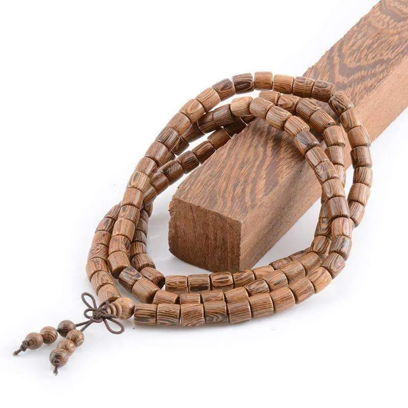 Cylindrical Wenge Wood Prayer Mala Beads Tibetan Buddhist Bracelet