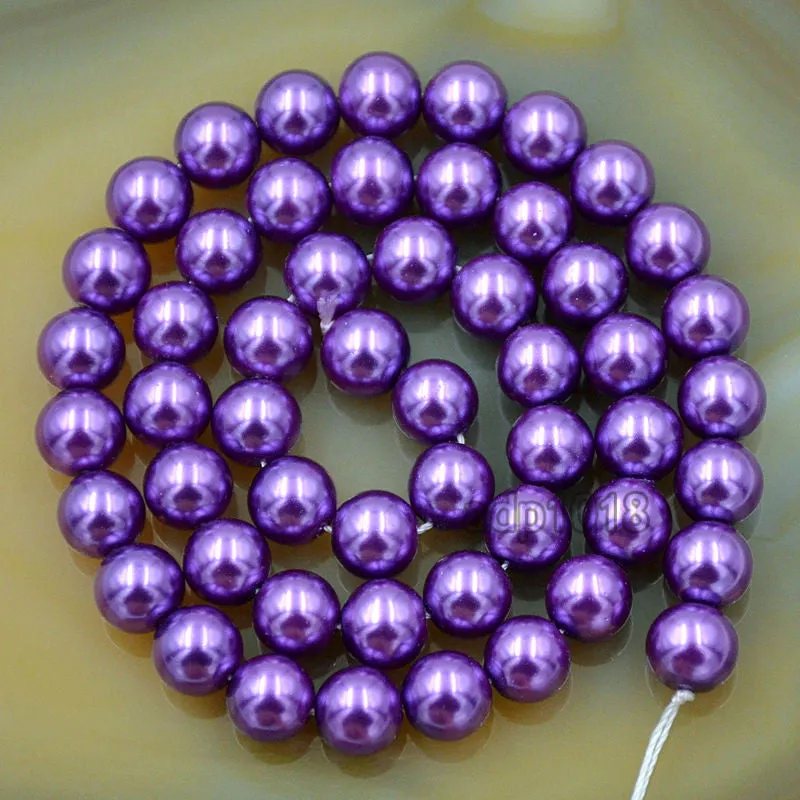 Czech Amethyst Satin Luster Glass Pearl Round Beads on a 15.5" Strand