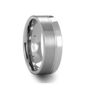 DALLAS | Silver Tungsten Ring, Single Offset Groove, Flat