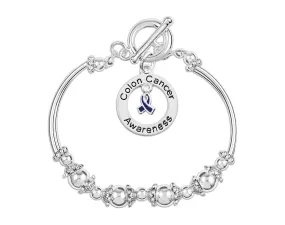 Dark Blue Ribbon Colon Cancer Circle Charm Partial Beaded Bracelet