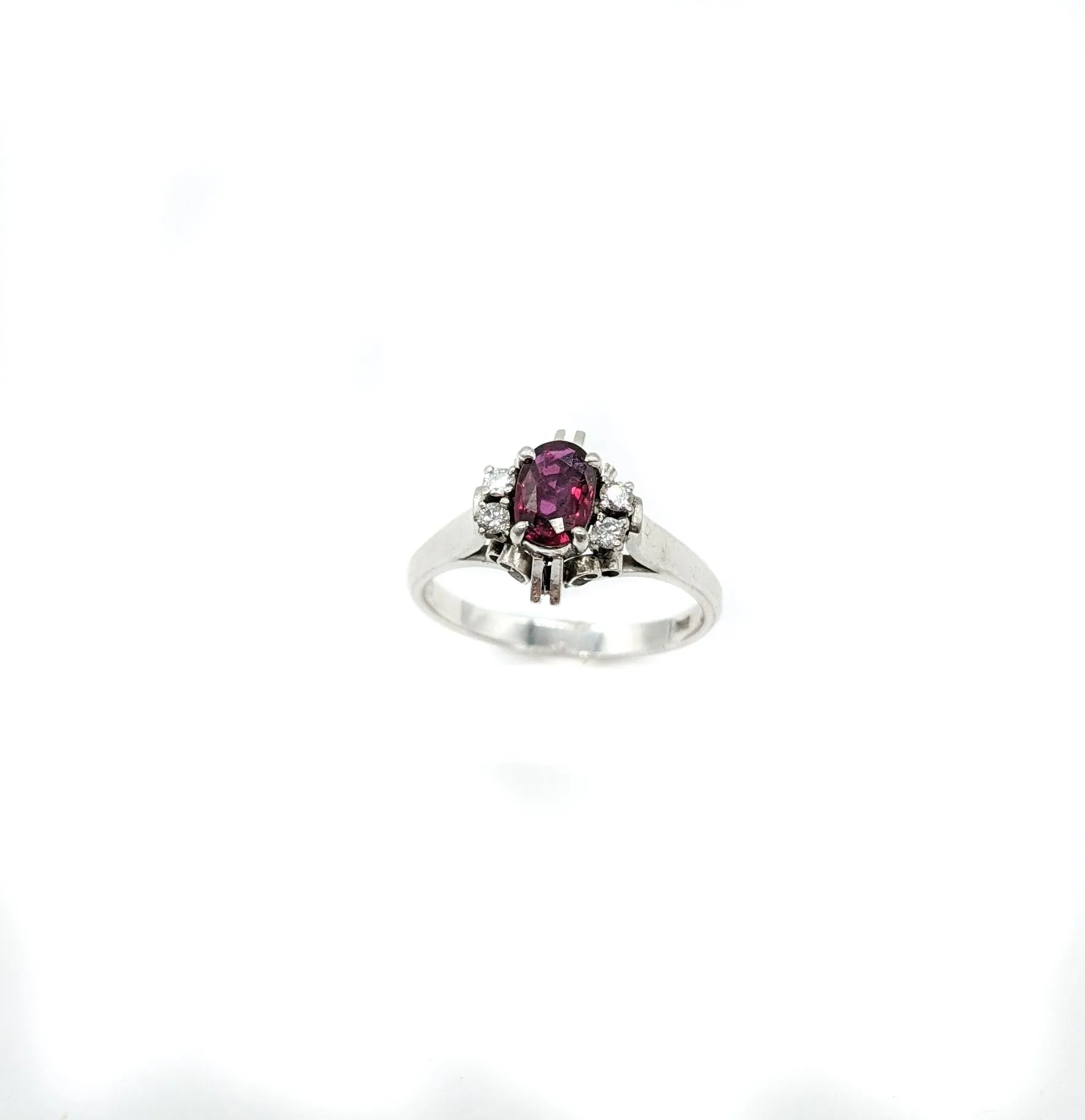 Diamond and rhodolite ladies fashion ring