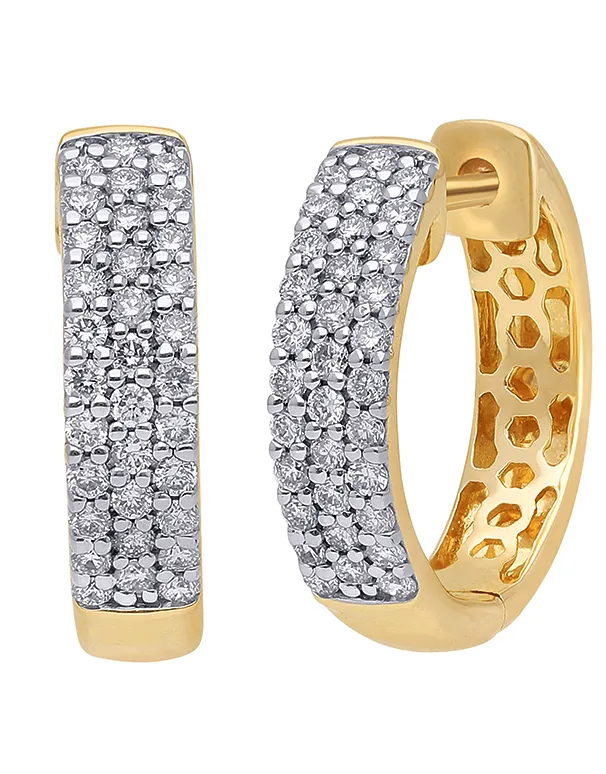 Diamond Earrings - 10ct Yellow Gold Diamond Set Hoop Earrings - 784312