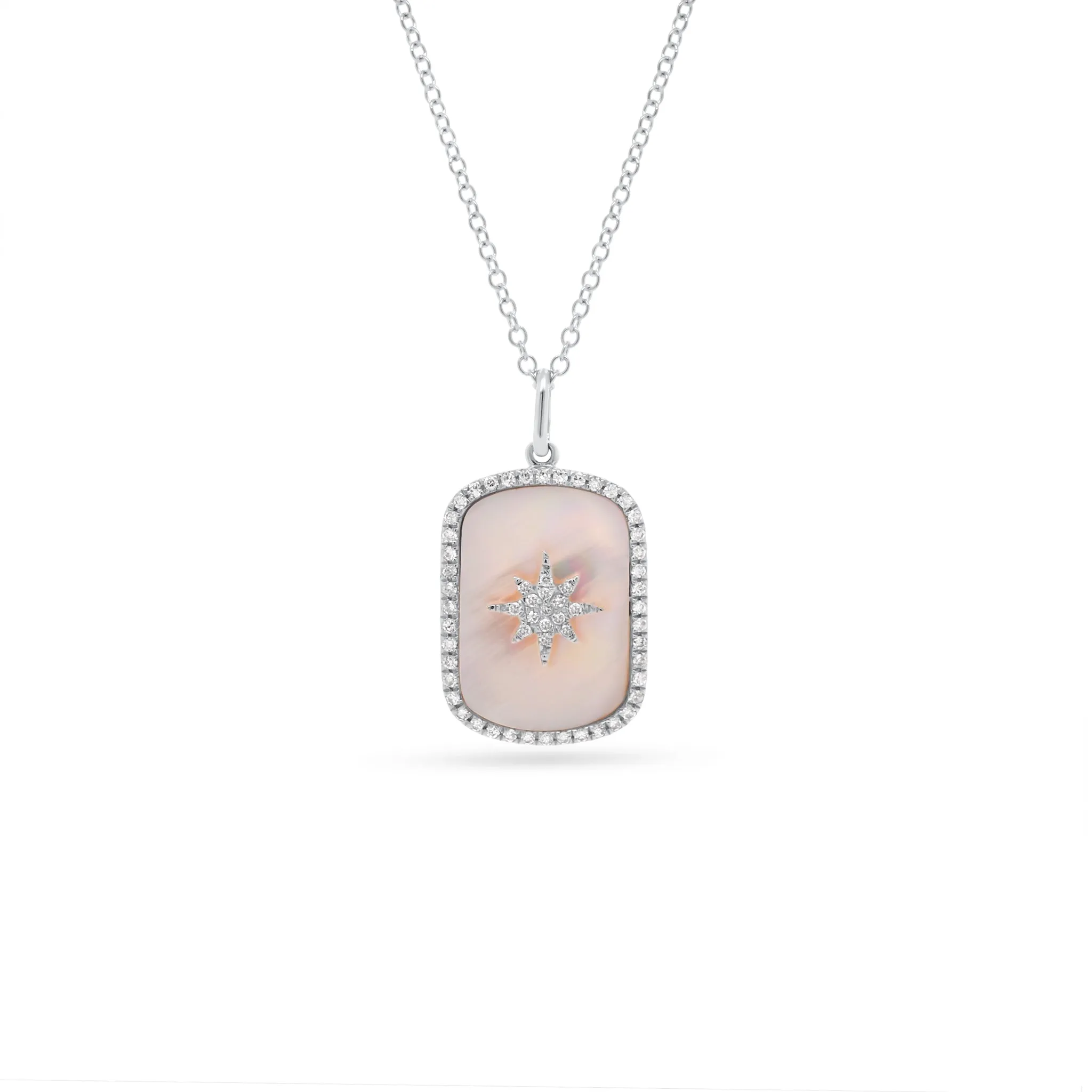 Diamond Starburst & Mother of Pearl Dog Tag Necklace