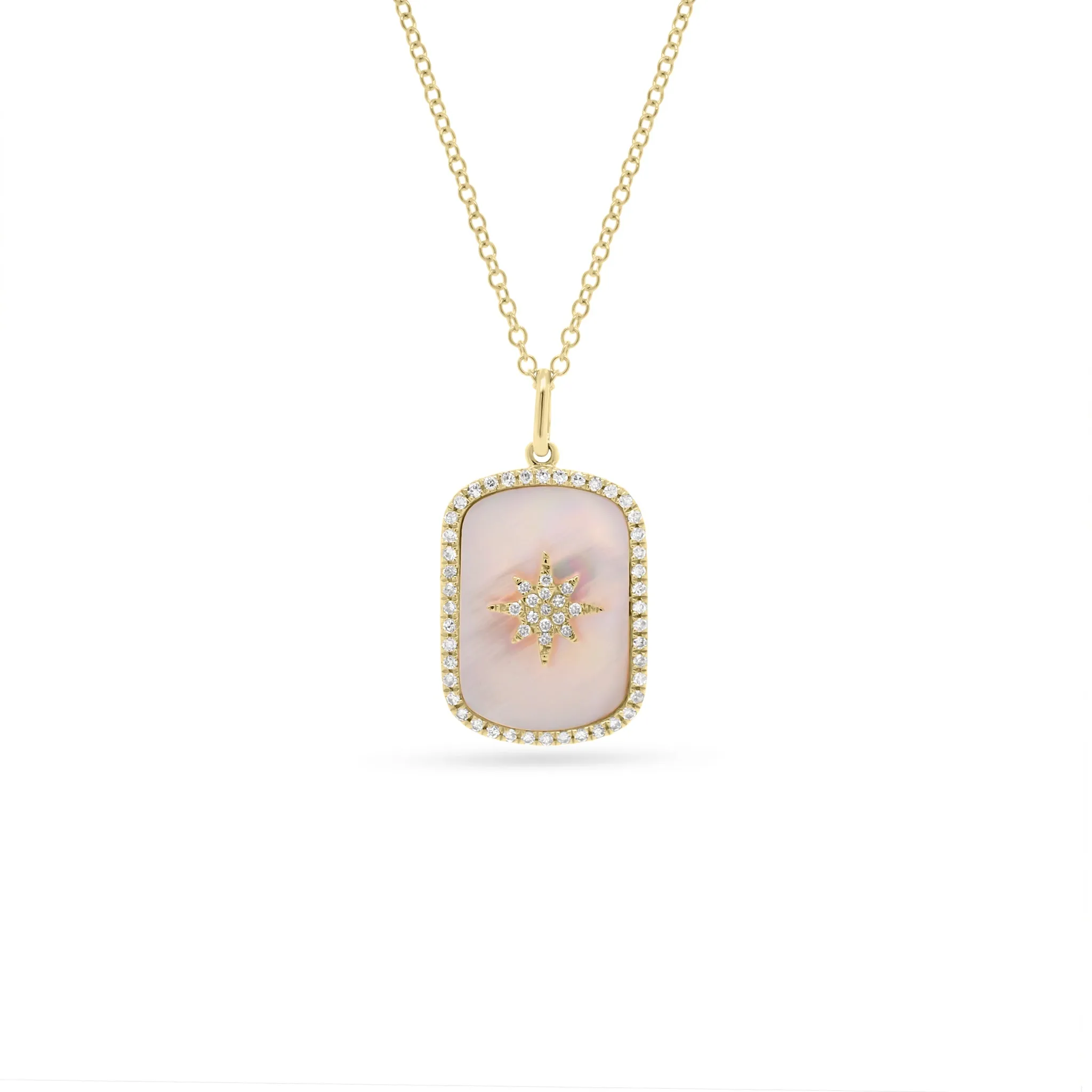 Diamond Starburst & Mother of Pearl Dog Tag Necklace