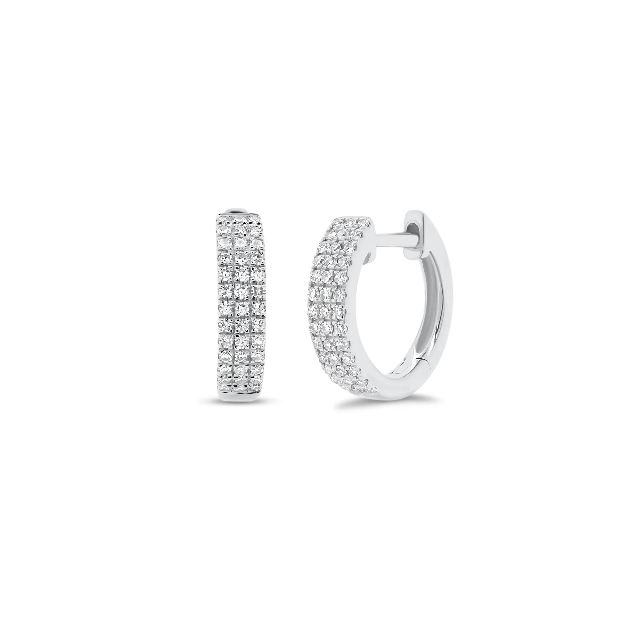 Diamond Triple Row Small Huggie Earrings