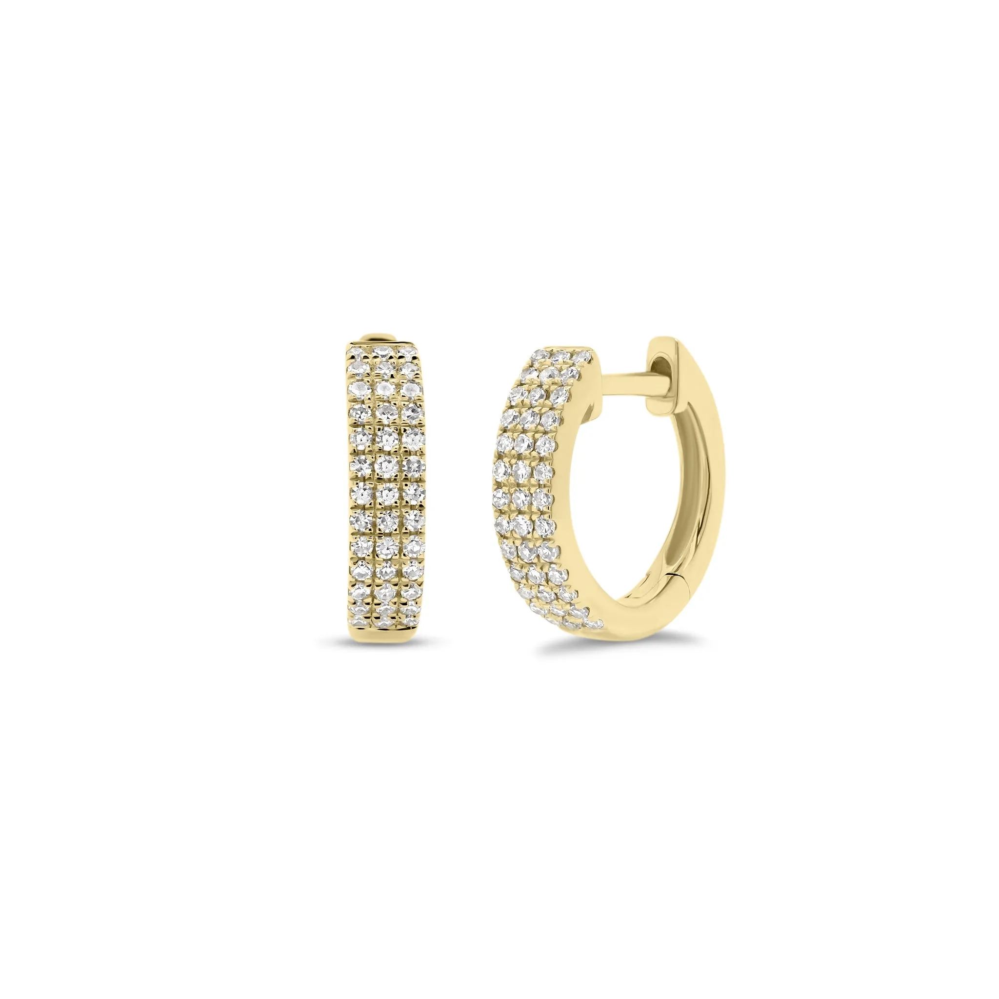 Diamond Triple Row Small Huggie Earrings