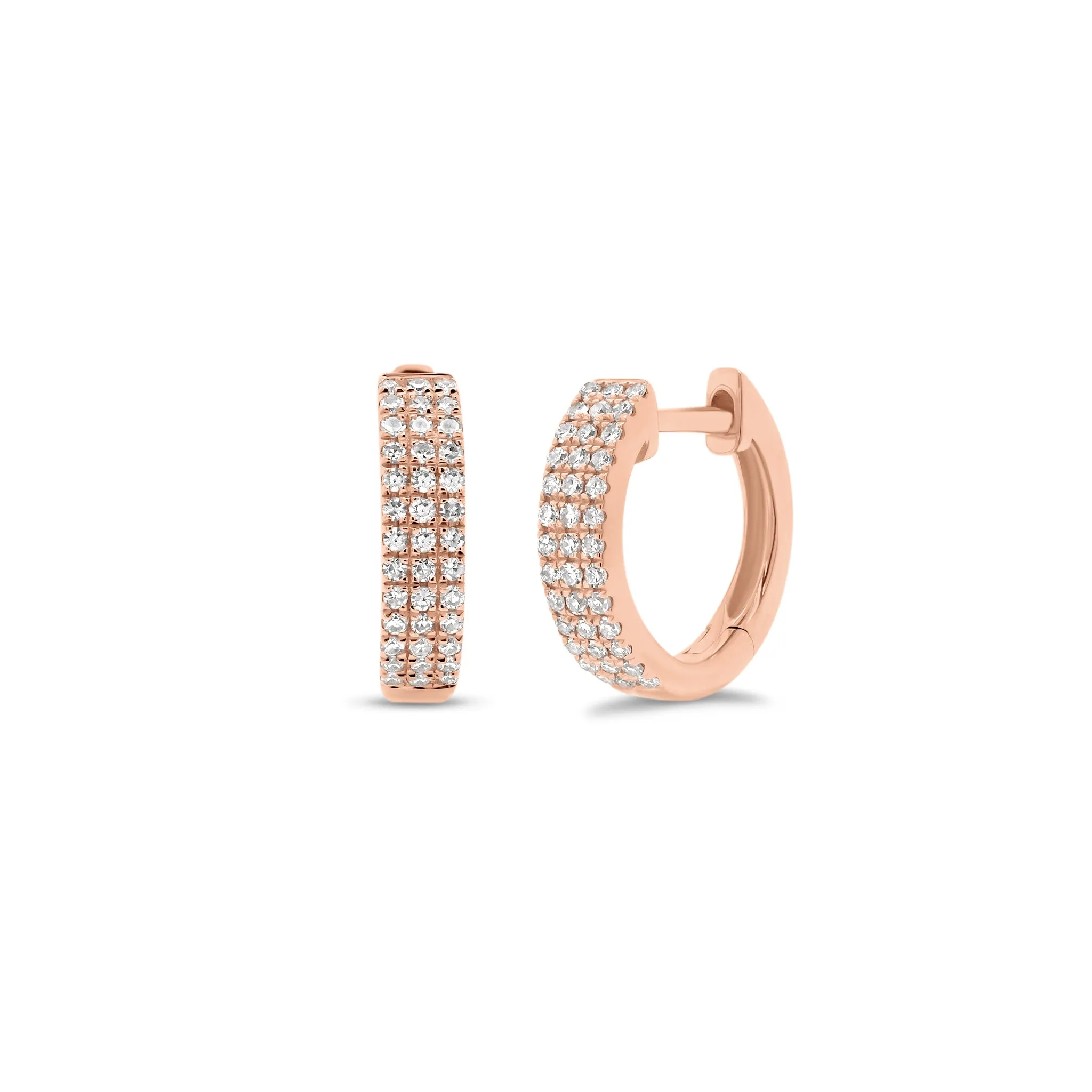 Diamond Triple Row Small Huggie Earrings