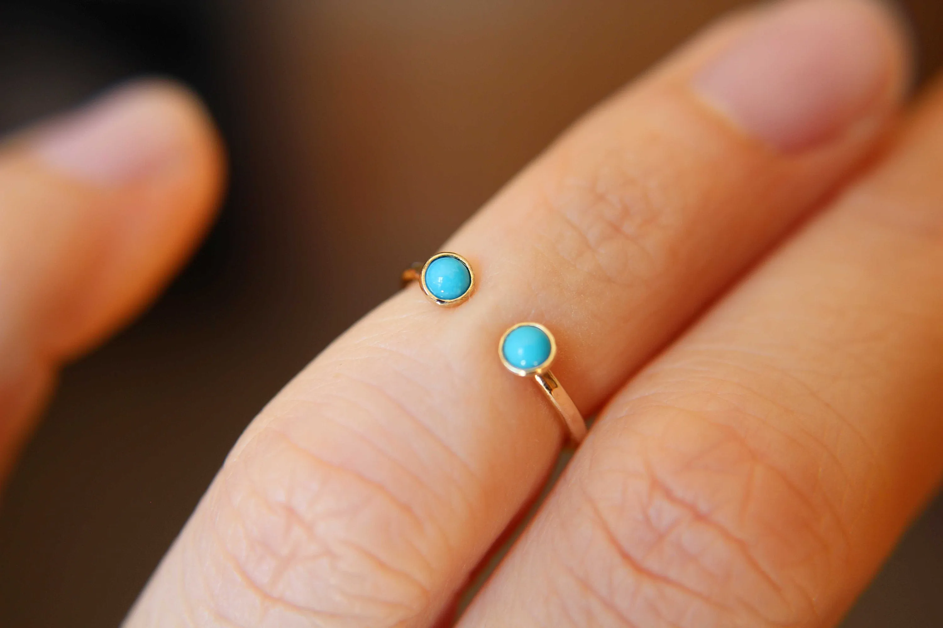 Dual Open Ring, Open Ring, Gold Open Gemstone Ring, Double Turquoise Ring, Midi Ring, Open Turquoise Ring, Stacking Ring,Gold Turquoise Ring