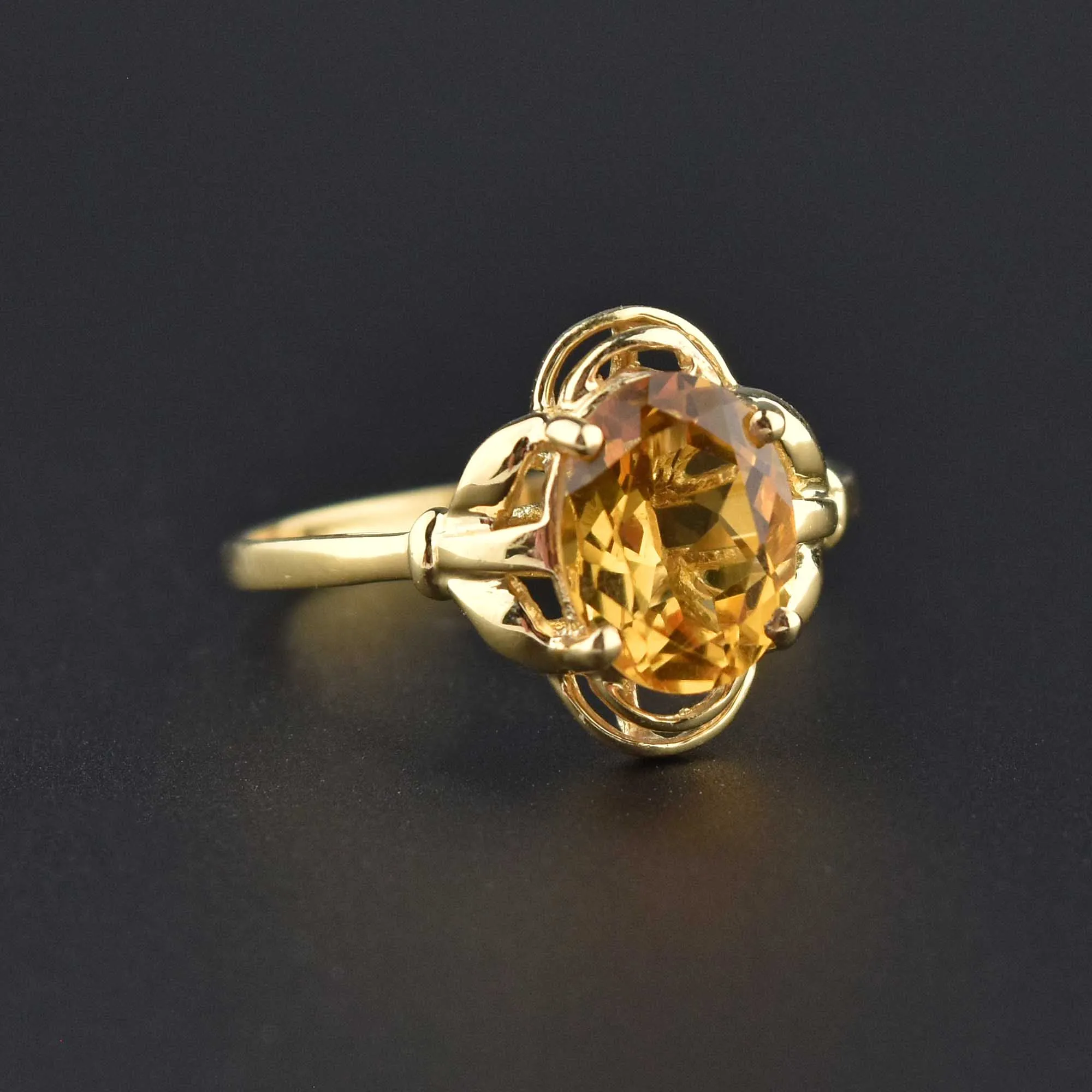 Electric Yellow 14K Gold Oval Solitaire Citrine Ring