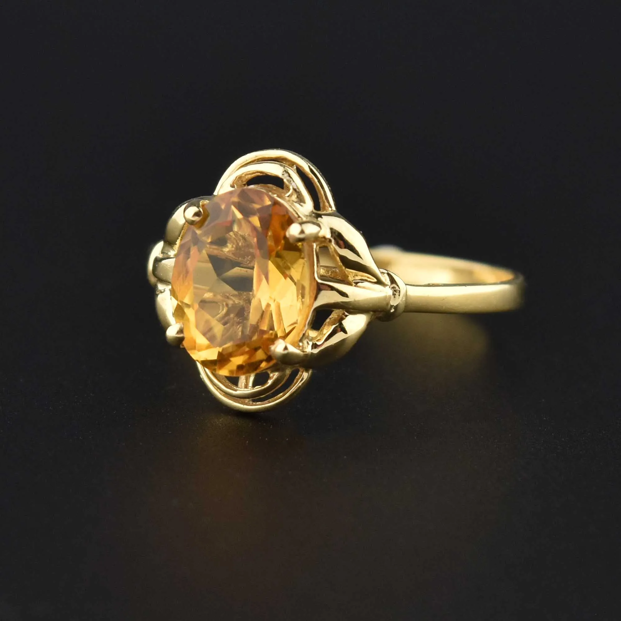 Electric Yellow 14K Gold Oval Solitaire Citrine Ring