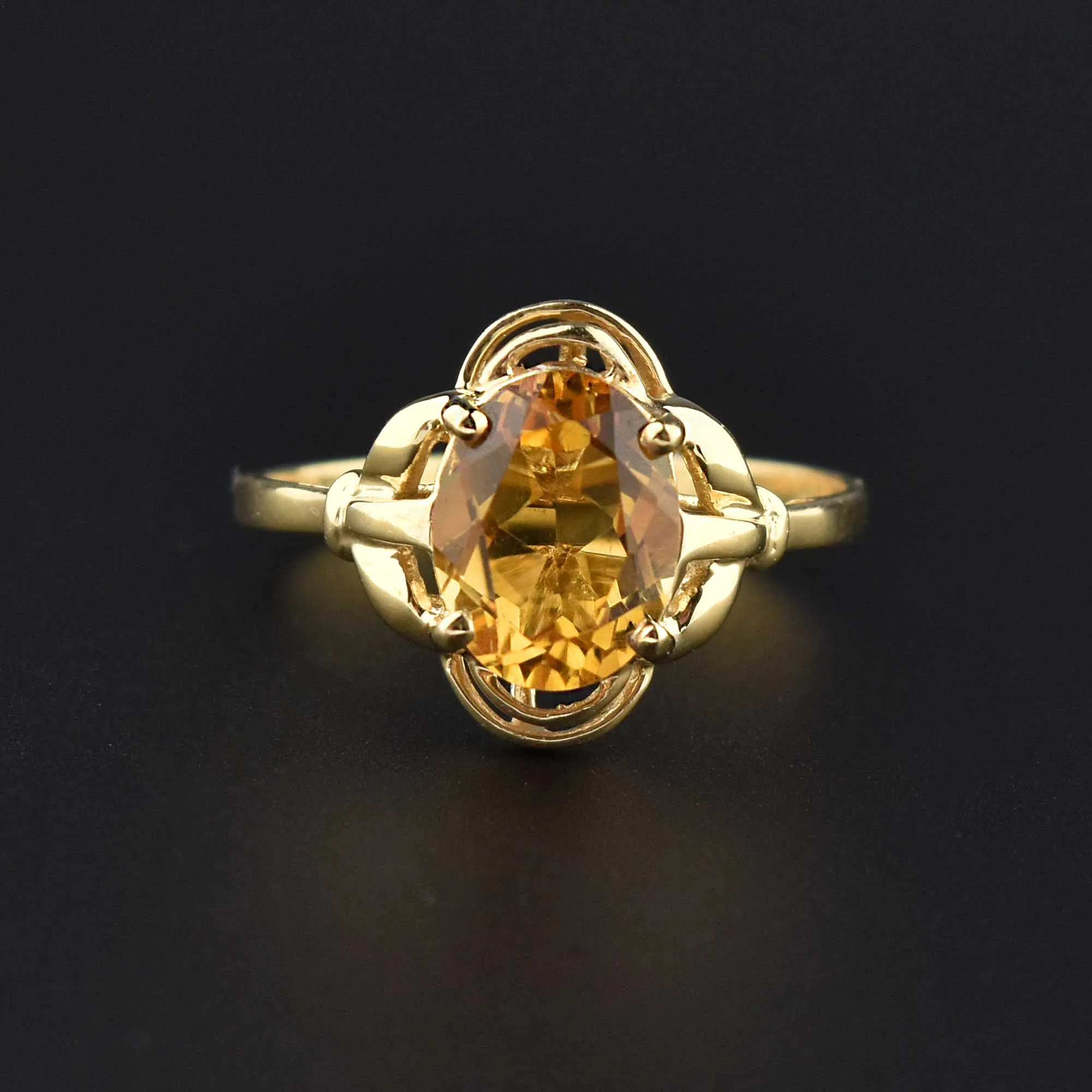 Electric Yellow 14K Gold Oval Solitaire Citrine Ring