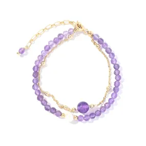 Elegant 4MM Cut Amethyst Double-layered Bracelet with Pearl Crystal - Perfect Gift for Girls