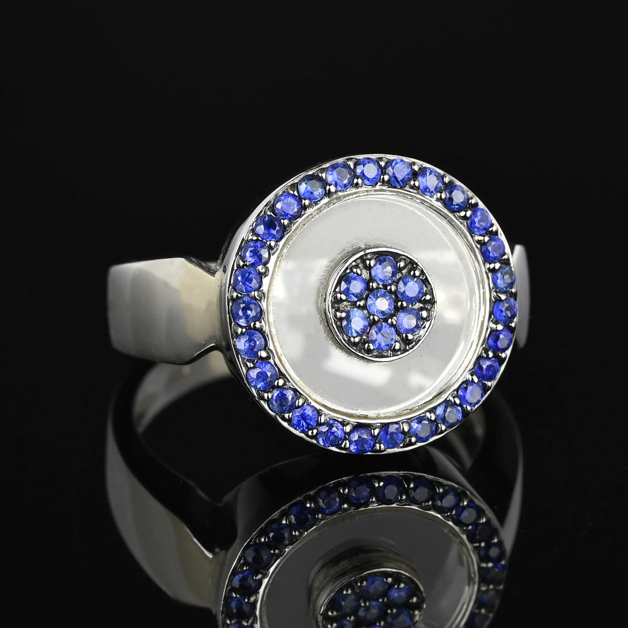 Elegant Crystal Sapphire Target Ring 14K White Gold