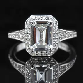 Emerald Cut Art Deco Engagement Ring, Diamond Or White Sapphire