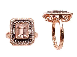 Emerald Cut Morganite & Black and White Diamond Ring