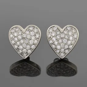 Estate 14kt & Pavé Diamond Heart Stud Earrings