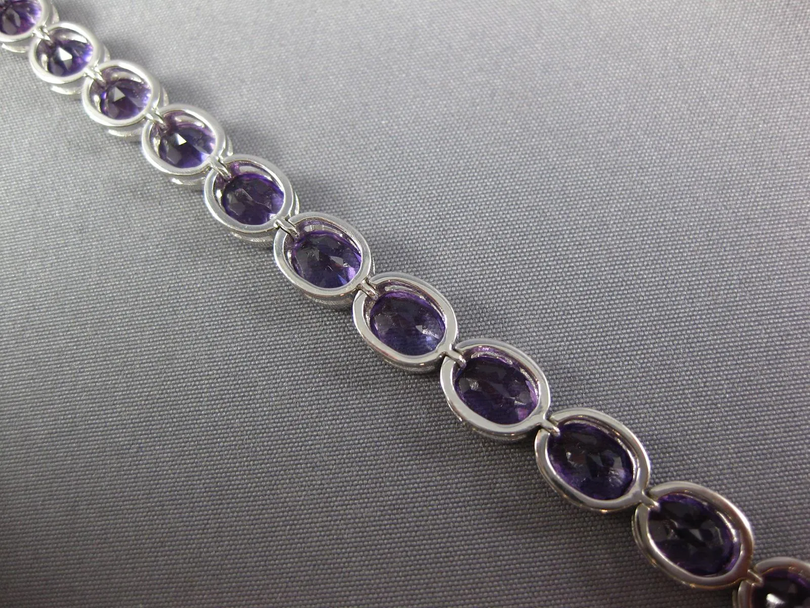 ESTATE LARGE 13.88CT AAA AMETHYST 18KT WHITE GOLD 3D OVAL BEZEL TENNIS BRACELET