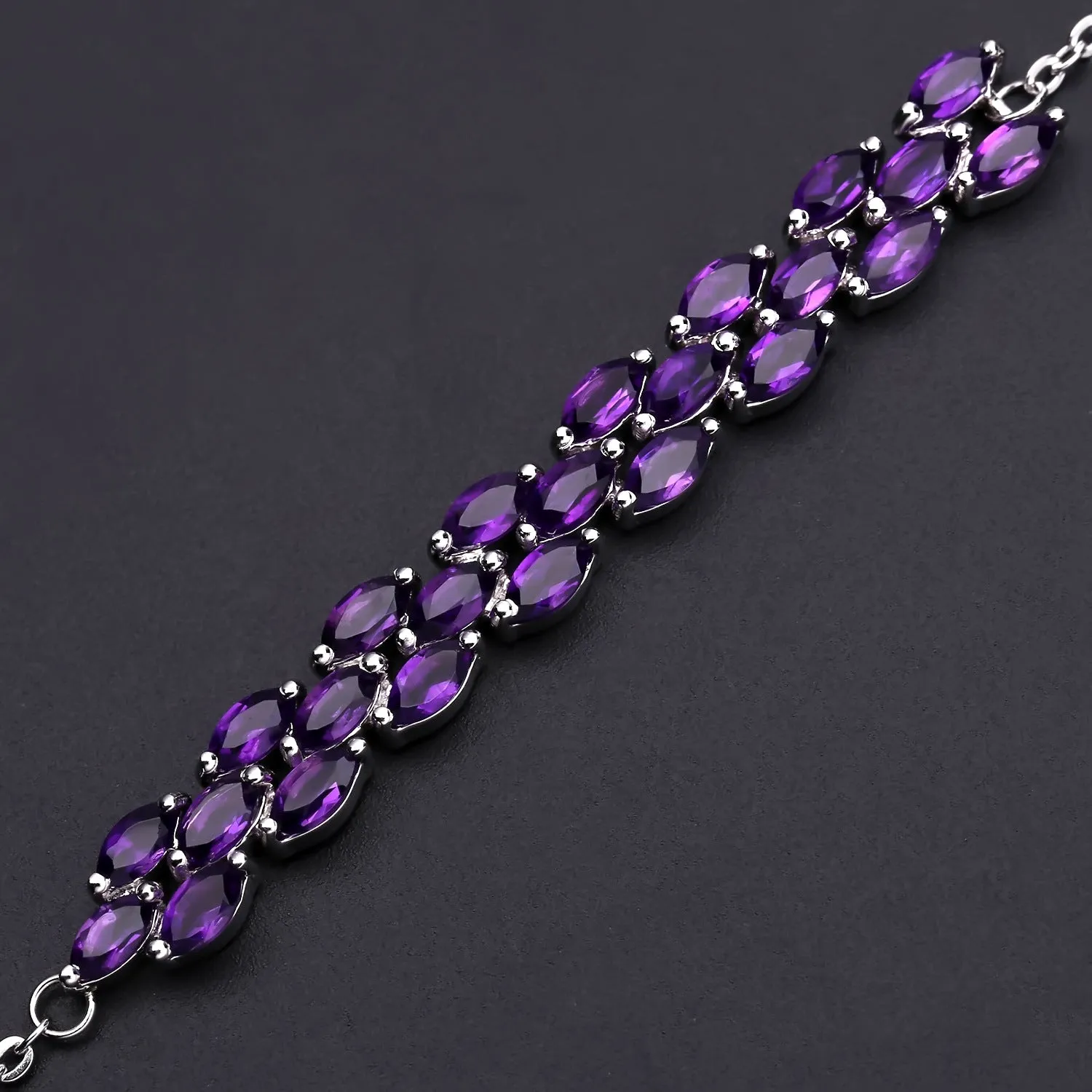 European and American Style Princess Temperament Natural Amethyst Silver Bracelet for Women