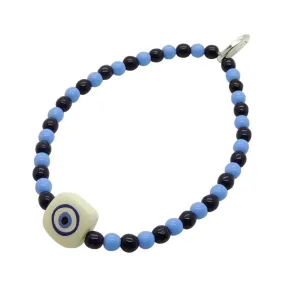 Evil Eye Chiclet Charm Two Tone Glass Bead Bracelet