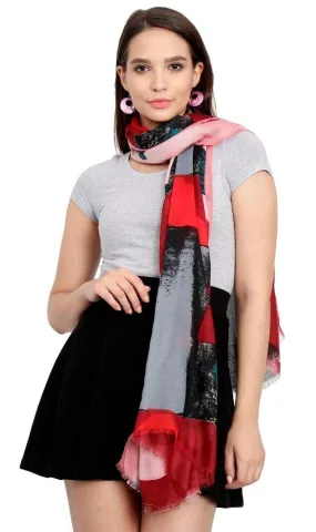 FabSeasons Pink Cotton Viscose Colorful Printed Soft & Stylish Scarf