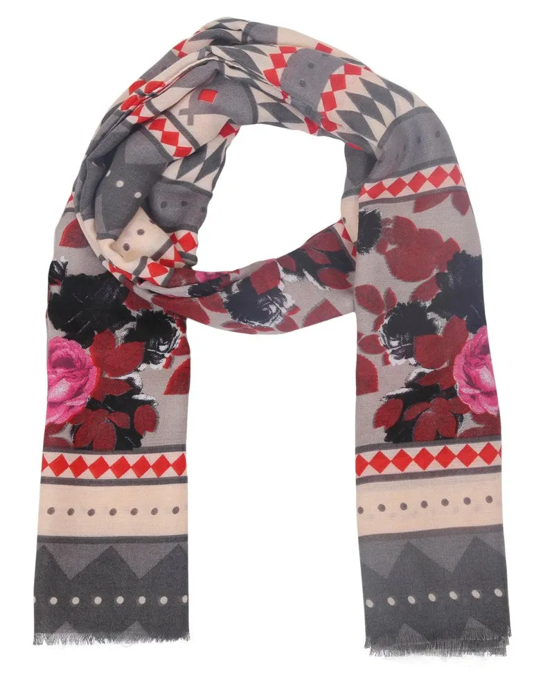 FabSeasons Traditional Grey Viscose Abstract Printed Soft & Stylish Scarf