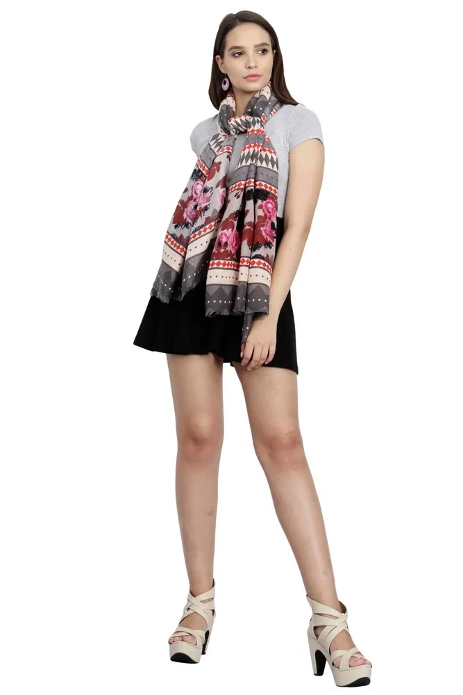 FabSeasons Traditional Grey Viscose Abstract Printed Soft & Stylish Scarf