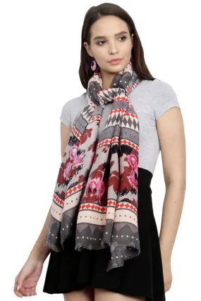 FabSeasons Traditional Grey Viscose Abstract Printed Soft & Stylish Scarf