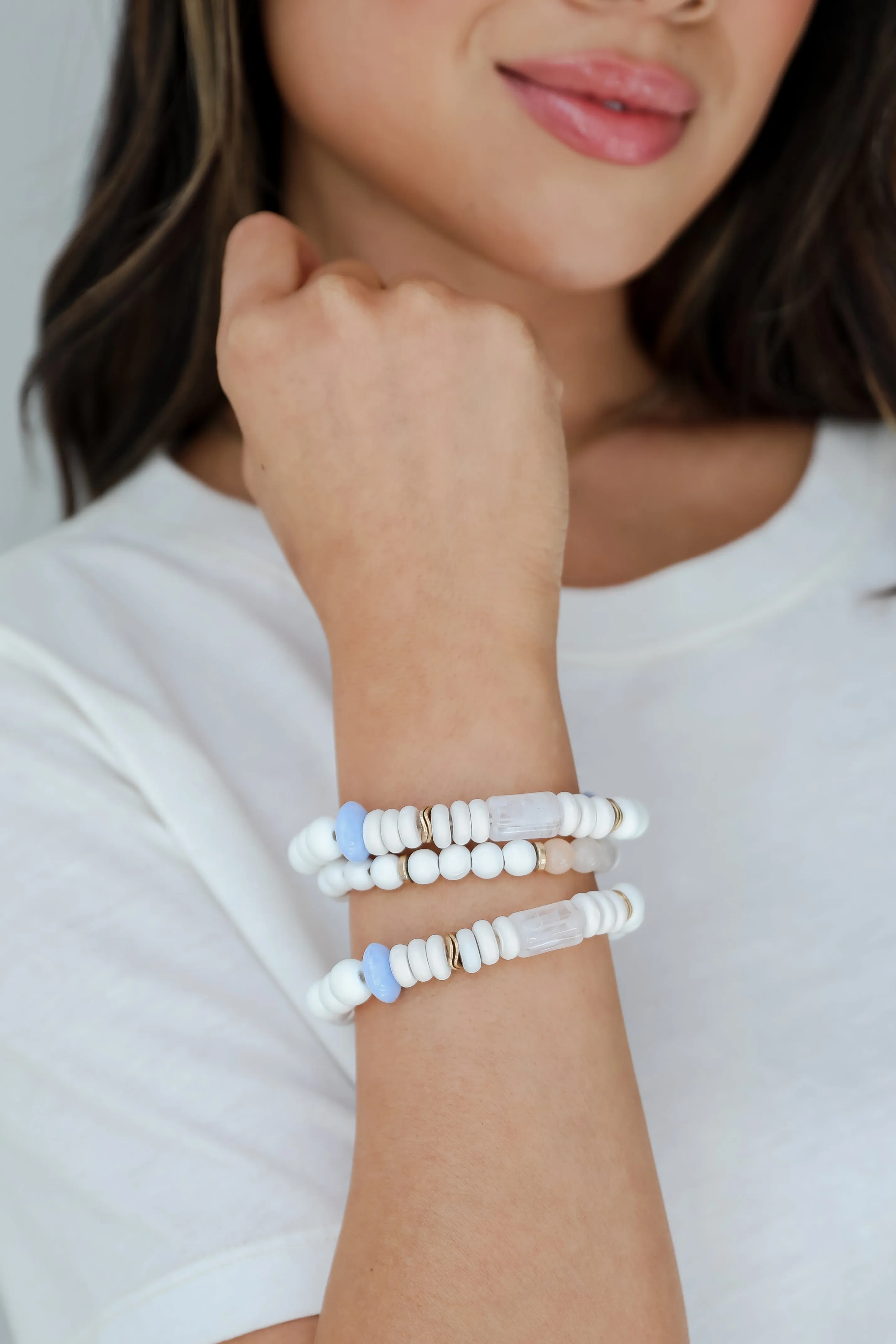 FINAL SALE - Julia White Beaded Bracelet Set