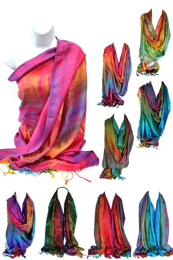 FLOWER PATTERN RAINBOW PASHMINA SCARF