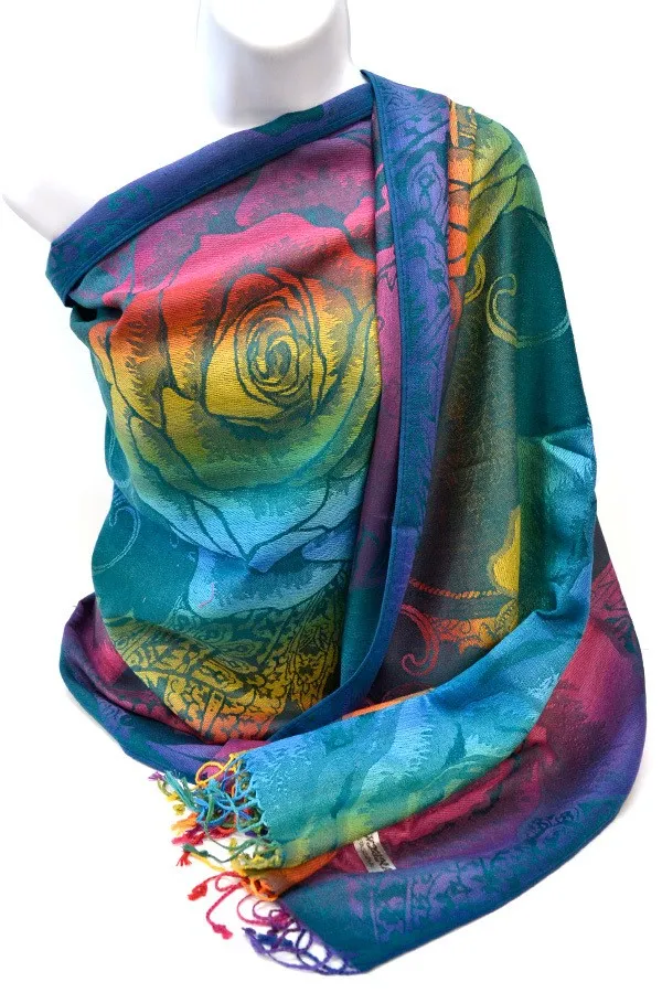 FLOWER PATTERN RAINBOW PASHMINA SCARF