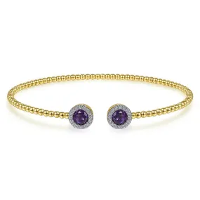 Gabriel & Co. 14K Yellow Gold Round Amethyst and Diamond Halo Bujukan Bangle