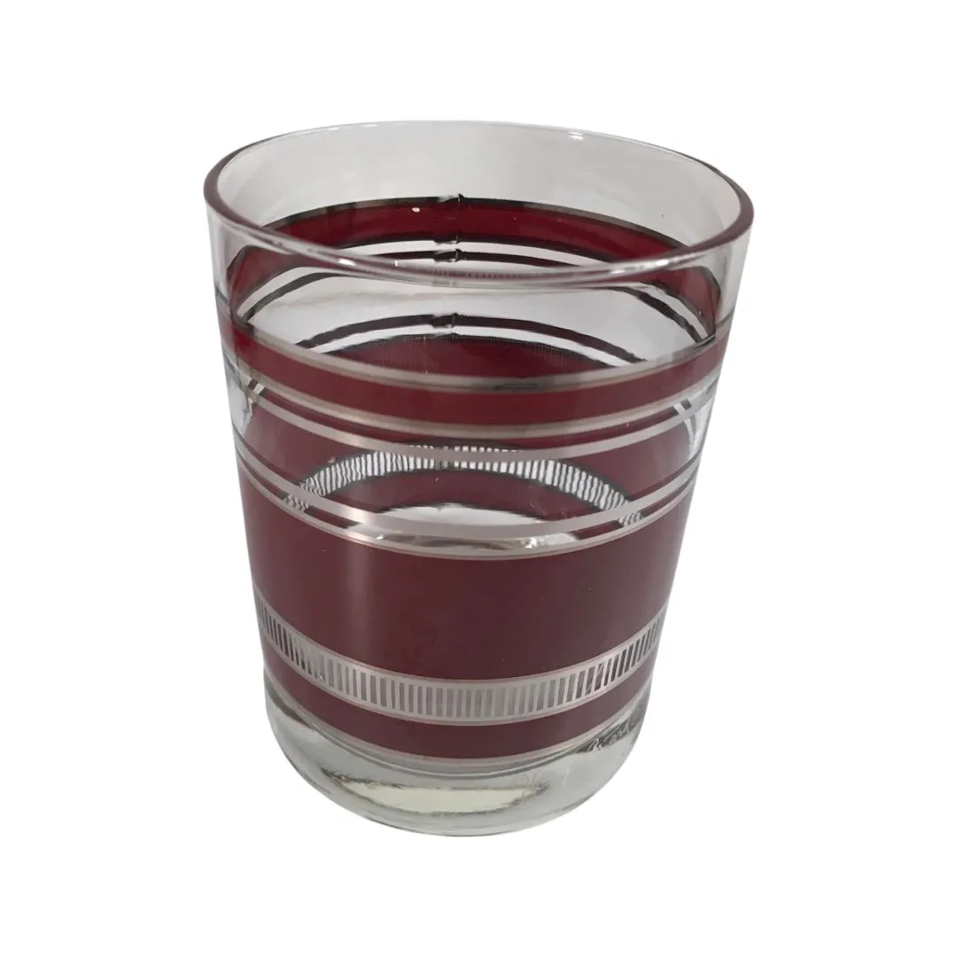 Georges Briard Signed Burgundy and Silver Double Old Fashion Glasses (Set of 4)