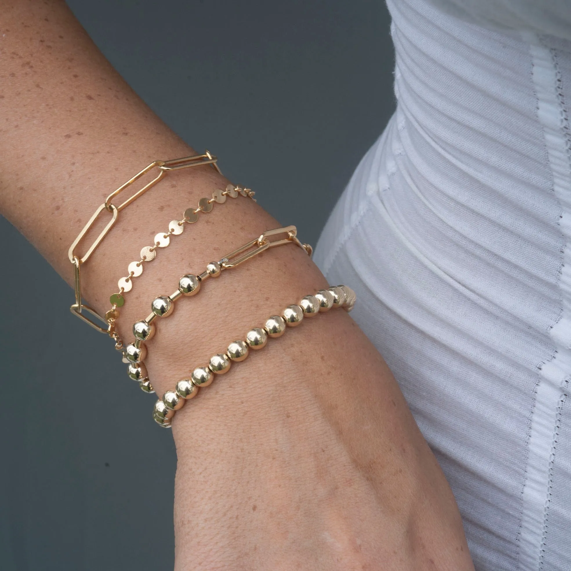 Gold Filled Beaded Paperclip Bracelet