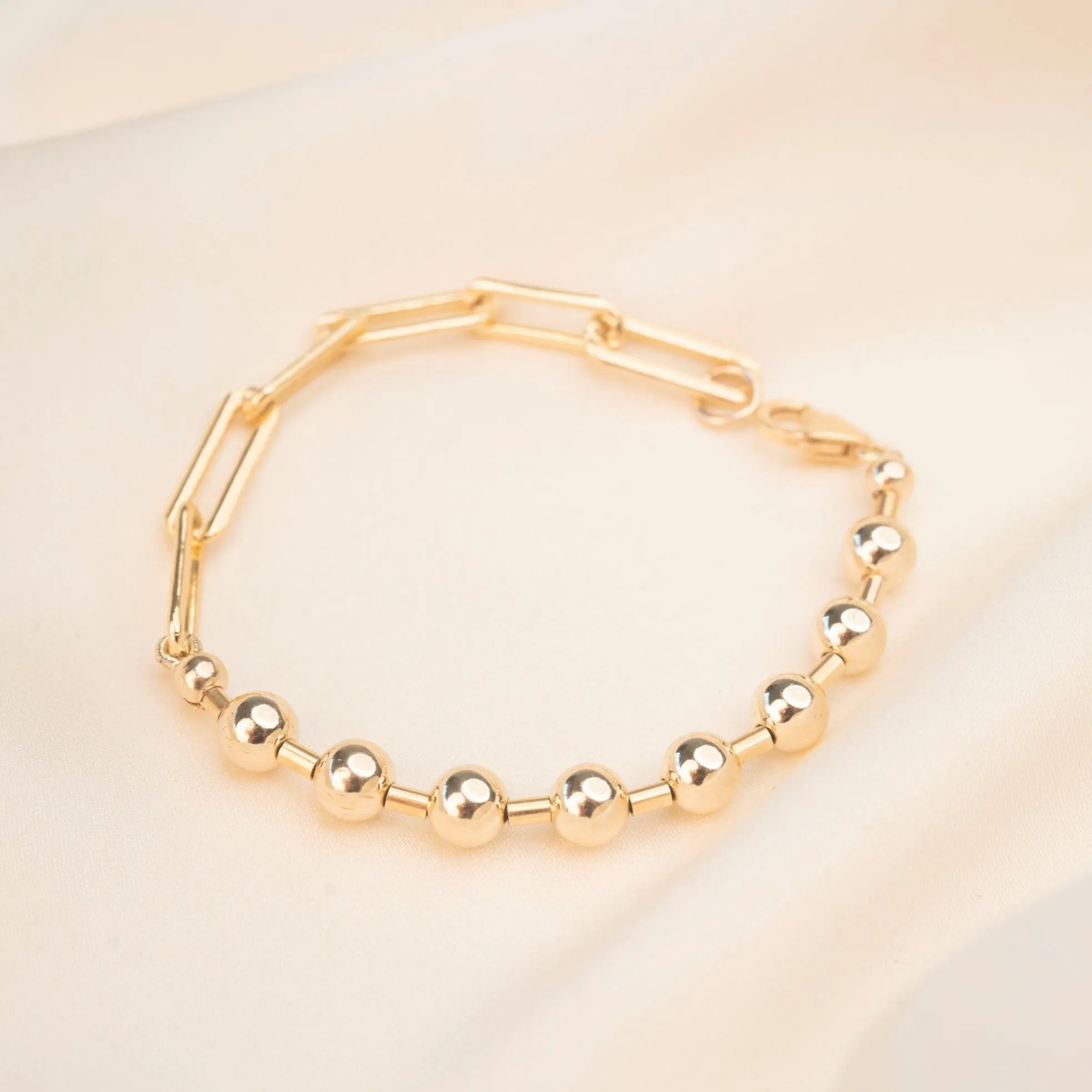 Gold Filled Beaded Paperclip Bracelet