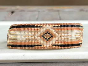 Gold, Honey Tan, and Black Bead Loom Woven Bracelet